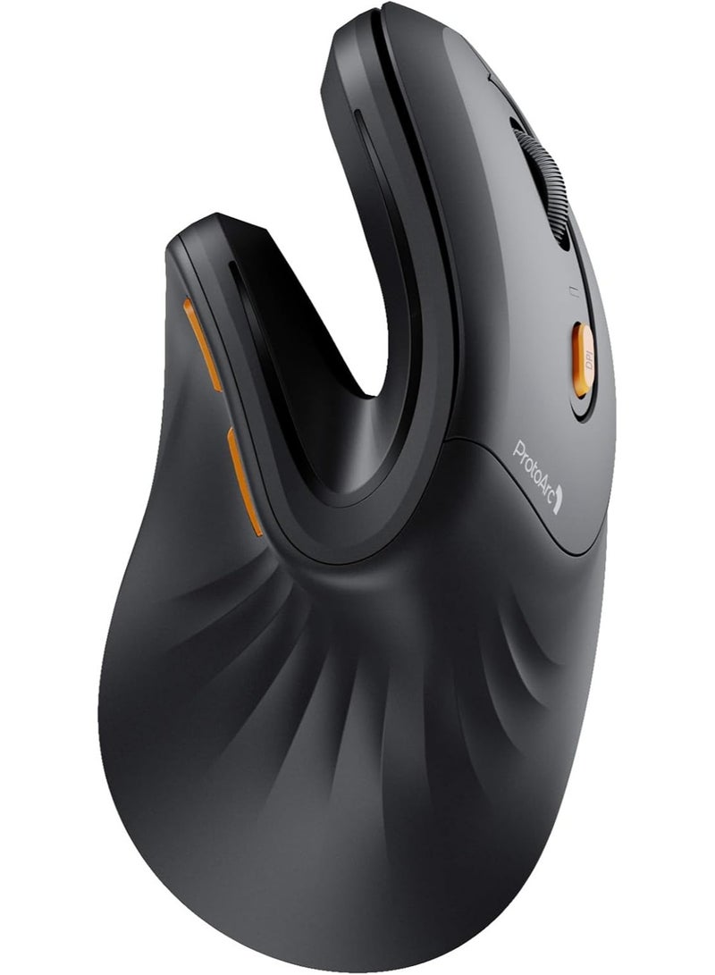 Proto Ergonomic Mouse, EM11 NL Bluetooth Rechargeable Wireless Vertical Mouse, 3 Multi-Device Connectivity for Computer/PC/Laptop, 2.4GHz Optical Mice for Windows, Mac OS, Black - Image 1