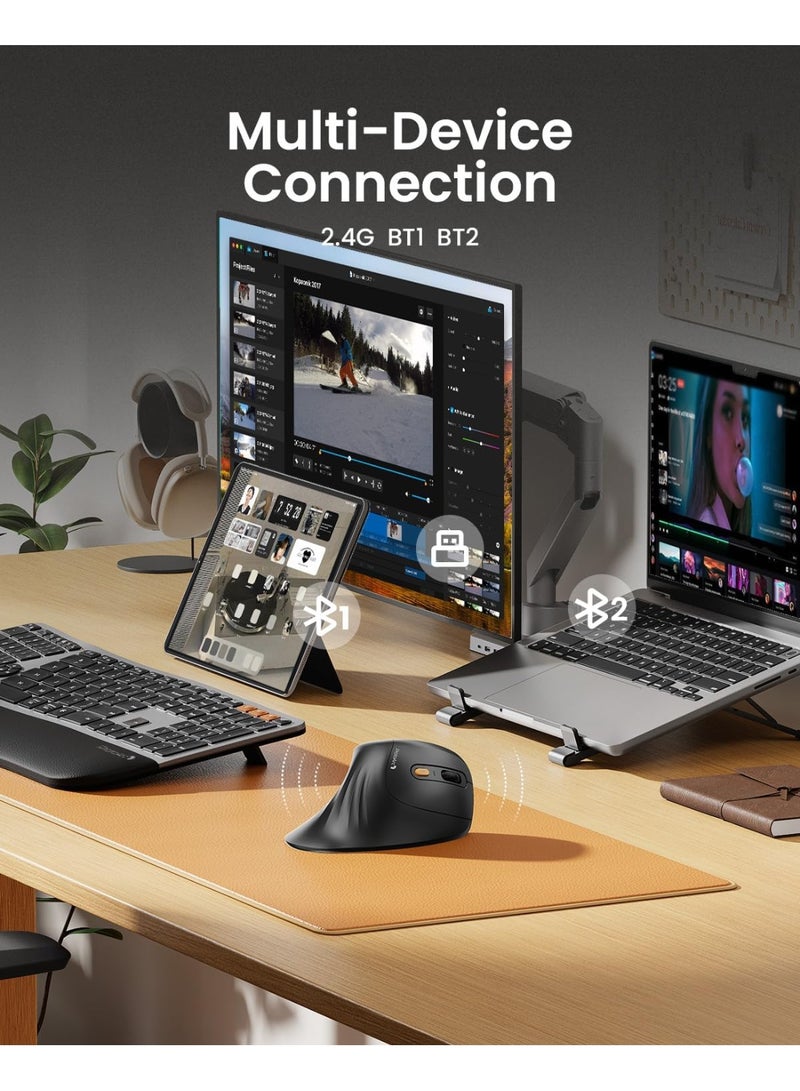 Proto Ergonomic Mouse, EM11 NL Bluetooth Rechargeable Wireless Vertical Mouse, 3 Multi-Device Connectivity for Computer/PC/Laptop, 2.4GHz Optical Mice for Windows, Mac OS, Black - Image 2