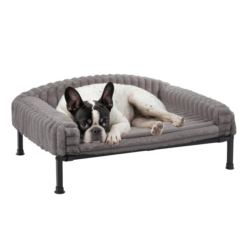 Veehoo Elevated Dog Bed with Bolster Cushion, Fluffy Plush Dog Couch Beds for Small Dogs, Cats, Washable Raised Pet Cot with Non-Slip Feet for Indoor or Patios Use, 24 x 18 Inches, Grey - Image 1