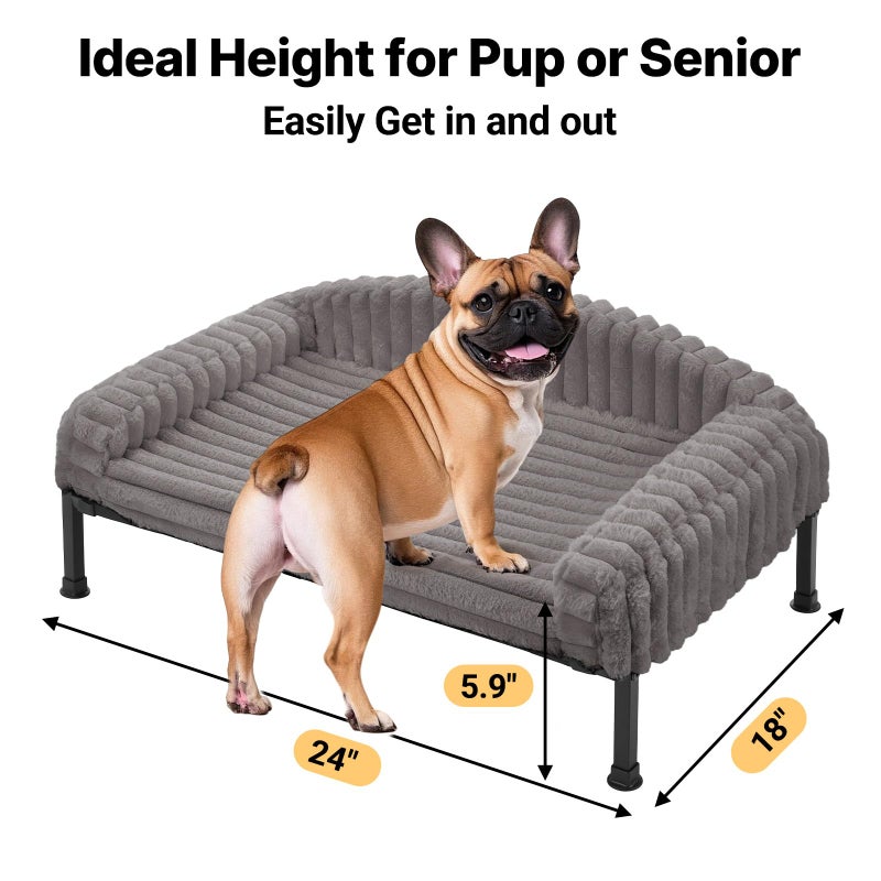Veehoo Elevated Dog Bed with Bolster Cushion, Fluffy Plush Dog Couch Beds for Small Dogs, Cats, Washable Raised Pet Cot with Non-Slip Feet for Indoor or Patios Use, 24 x 18 Inches, Grey - Image 2