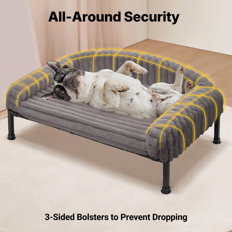 Veehoo Elevated Dog Bed with Bolster Cushion, Fluffy Plush Dog Couch Beds for Small Dogs, Cats, Washable Raised Pet Cot with Non-Slip Feet for Indoor or Patios Use, 24 x 18 Inches, Grey - Image 4
