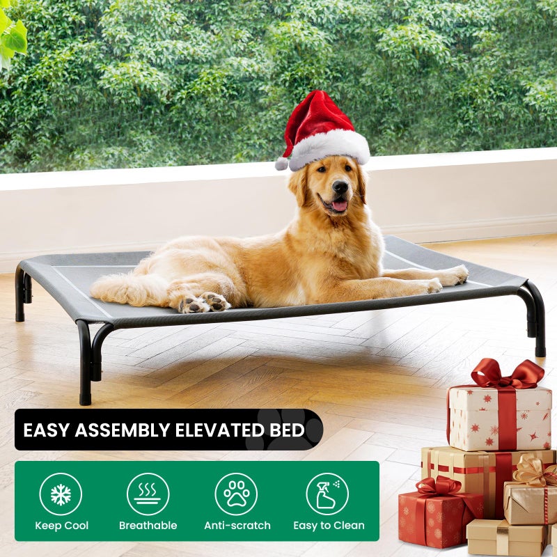 DOPEDIO Elevated Dog Bed Raised Outdoor Dog Cot for Extra Large Dogs, Installation Requires No Tools, Frame with Washable Cooling Breathable Mesh Anti-Slip Feet, Indoor Pet Bed, Grey, 48.8 Inches - Image 2