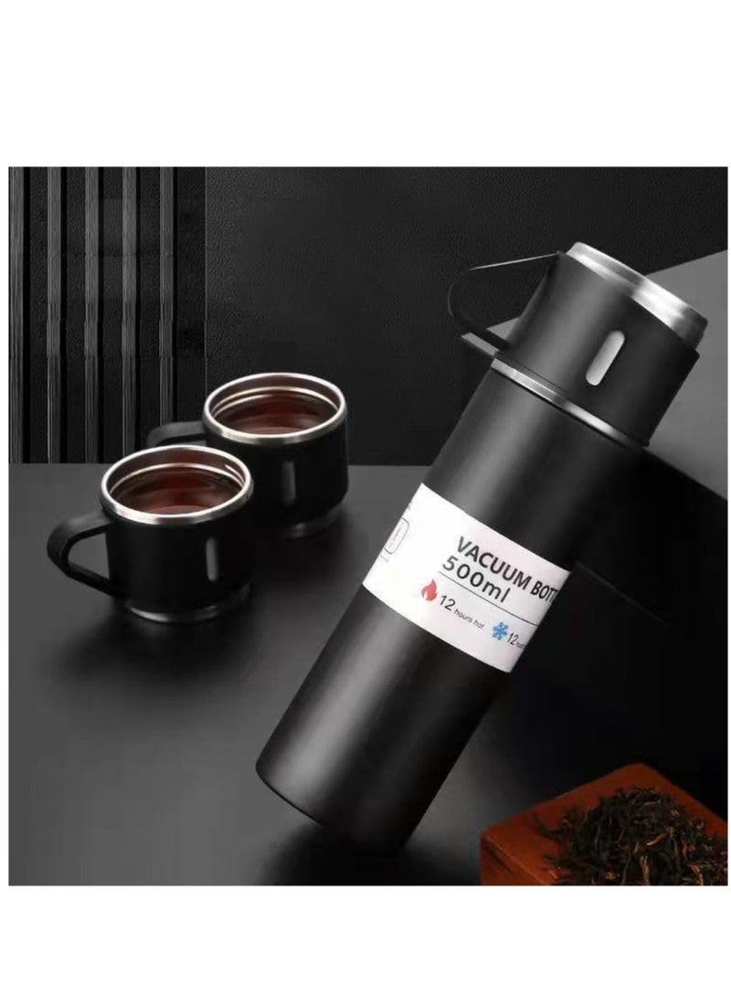 Black Stainless Steel Thermos Flask Set: Vacuum Insulated Bottles for Hot & Cold Drinks, Premium Gift Box Presentation - Image 2