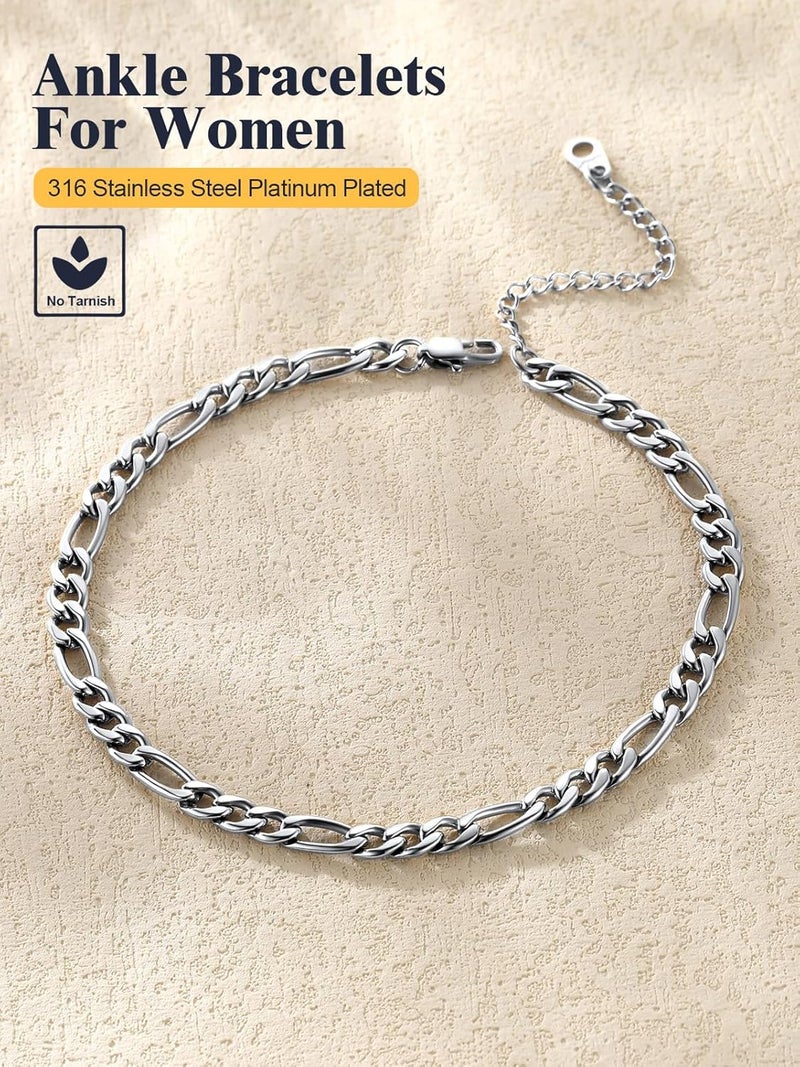 U7 Women Girls Barefoot Jewelry 18K Gold or Rose Gold Stainless Steel Heart/Rope/Figaro/Cuban Chain Anklet Foot Bracelet, 25-30 CM Long - Image 4