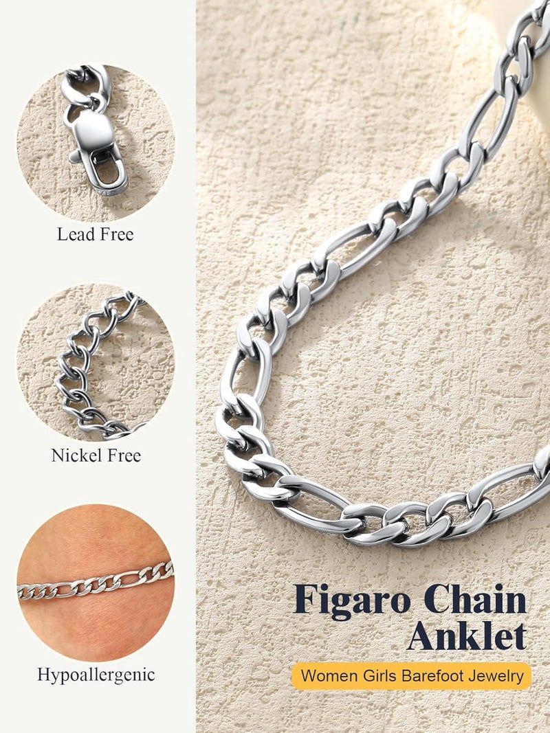 U7 Women Girls Barefoot Jewelry 18K Gold or Rose Gold Stainless Steel Heart/Rope/Figaro/Cuban Chain Anklet Foot Bracelet, 25-30 CM Long - Image 5