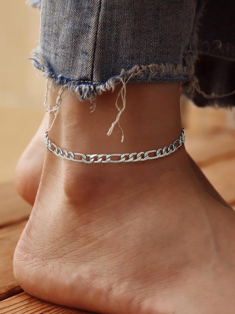 U7 Women Girls Barefoot Jewelry 18K Gold or Rose Gold Stainless Steel Heart/Rope/Figaro/Cuban Chain Anklet Foot Bracelet, 25-30 CM Long - Image 3