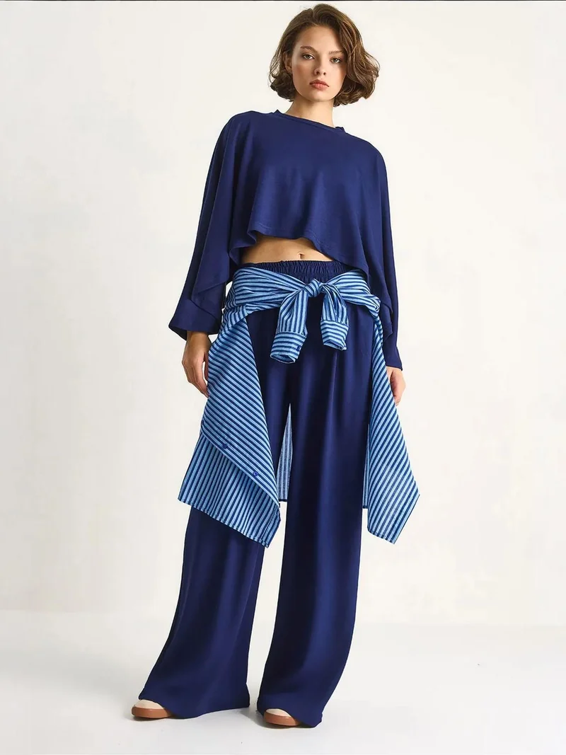 Bianco Lucci LUCCI Knitted Crew Neck Long Sleeve Wide Leg Two-Piece Set