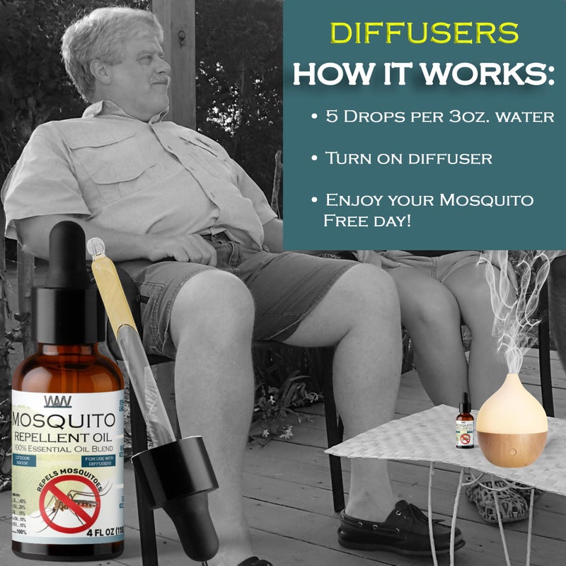 W4W Mosquito Oil - 100% Essential Oil Blend - 4 Oz - Mosquitoes, Gnats & Other Flying Insects - for use with Diffusers, Sprays, Lotions, & Soaps - 4 Ounce Dropper Bottle - Image 5