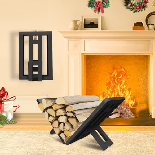 OugeWood Firewood Rack Indoor Outdoor, Portable Wood Log Rack, Black Steel Fireplace Log Holder, Heavy Duty Firewood Stand for Fireplace/Firepit - Image 2
