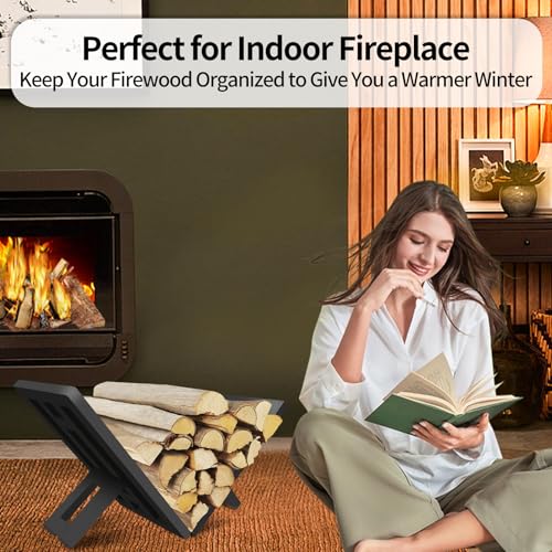 OugeWood Firewood Rack Indoor Outdoor, Portable Wood Log Rack, Black Steel Fireplace Log Holder, Heavy Duty Firewood Stand for Fireplace/Firepit - Image 5