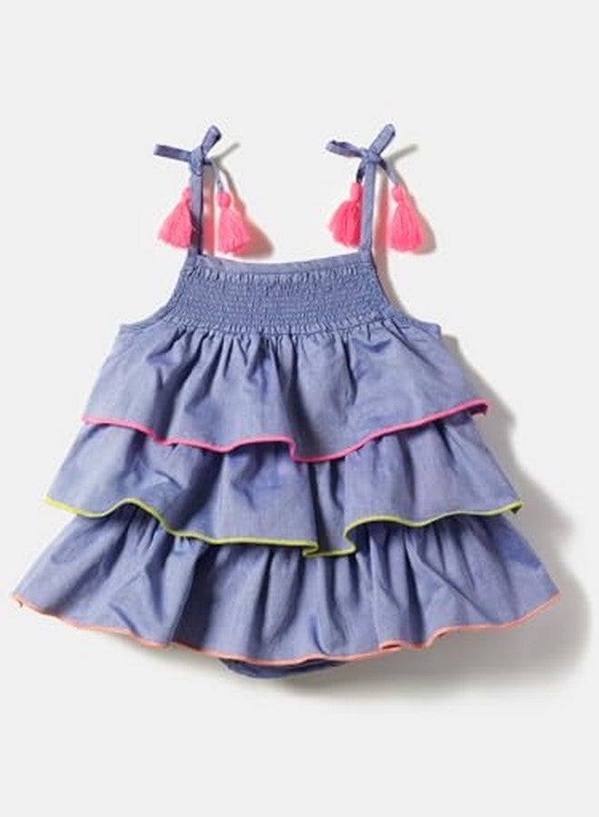 Nautinati Girls Fit and Flare Cotton Dress with Tassels | Age 0-3Years Blue - Image 4