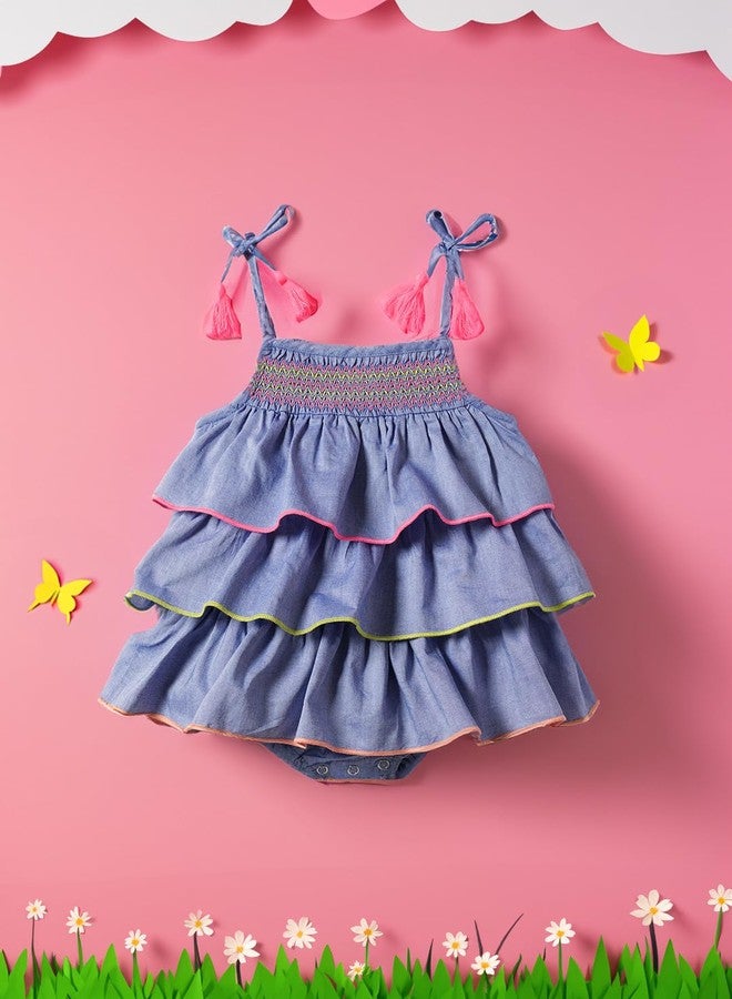 Nautinati Girls Fit and Flare Cotton Dress with Tassels | Age 0-3Years Blue - Image 2