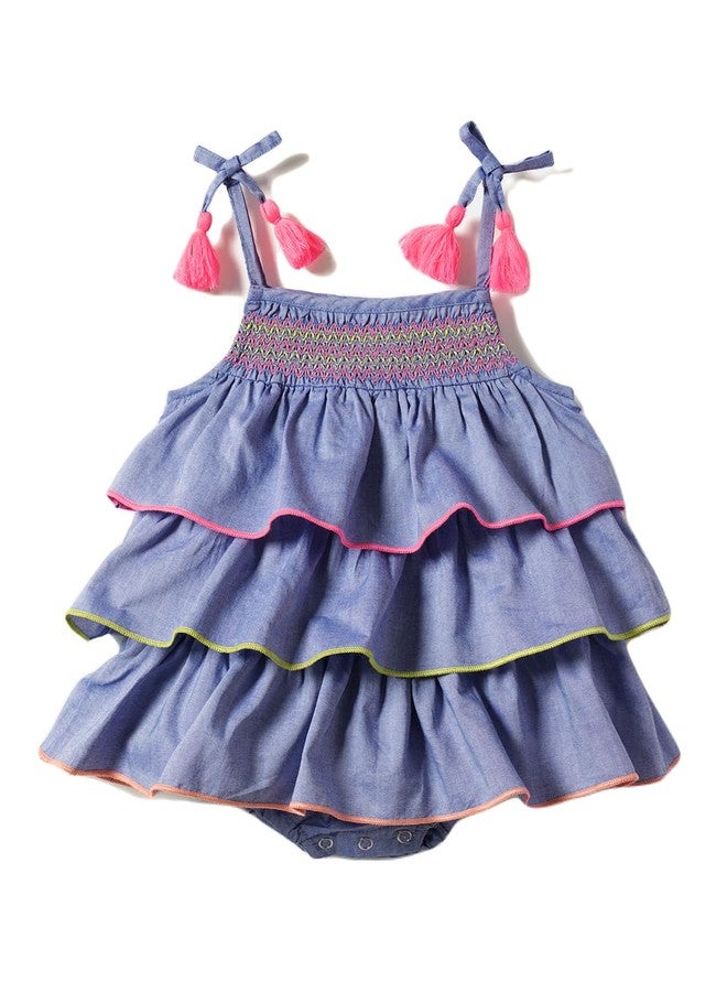 Nautinati Girls Fit and Flare Cotton Dress with Tassels | Age 0-3Years Blue - Image 1