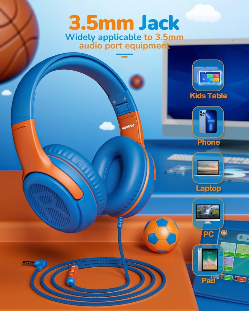 awatrue Kids Headphones Wired Toddler Headphones with Microphone, Over-Ear Headphones, 85/94dB Volume-Limiting, 3.5mm Jack, Foldable On-Ear Design - Safe & Comfortable for Learning BRBO - Image 5