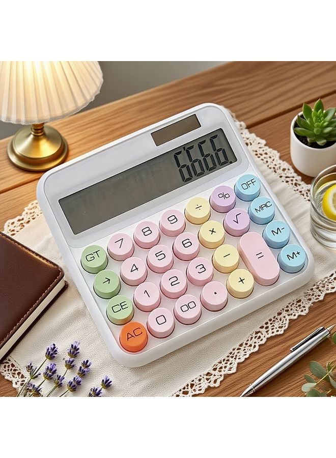 Pastel Color Coded Calculator Large LCD Easy One Touch Memory Portable Ergonomic Grip Durable for School Office Home White - Image 1