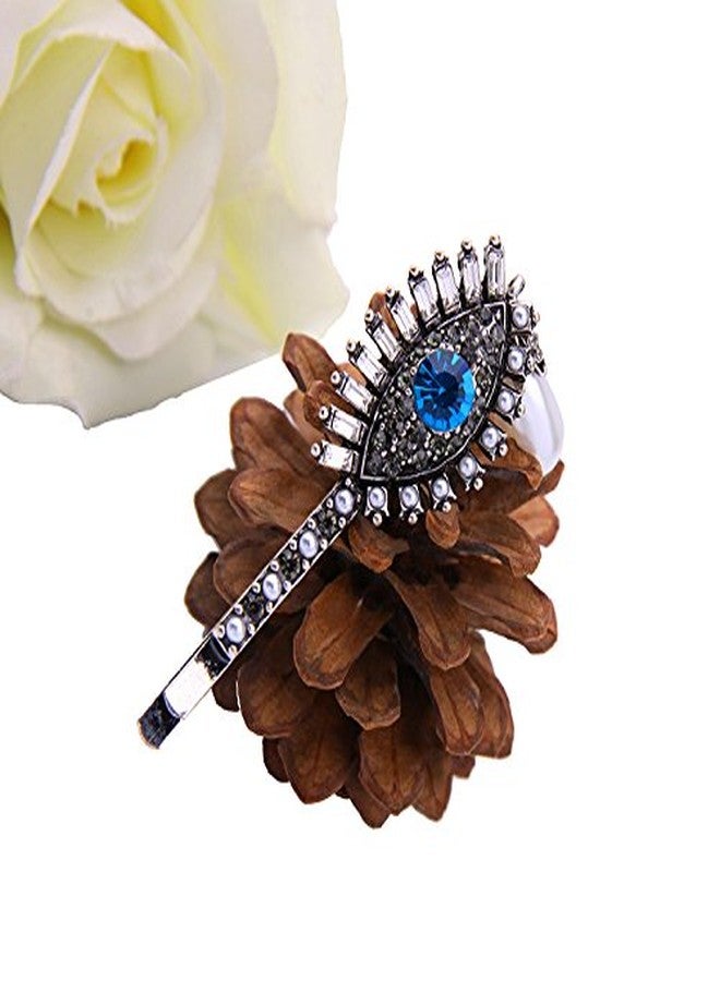 Aaishwarya Vintage Inspired Blue Eyed Crystal & Pearl Hair Pin/Clip For Women & Girls - Image 3