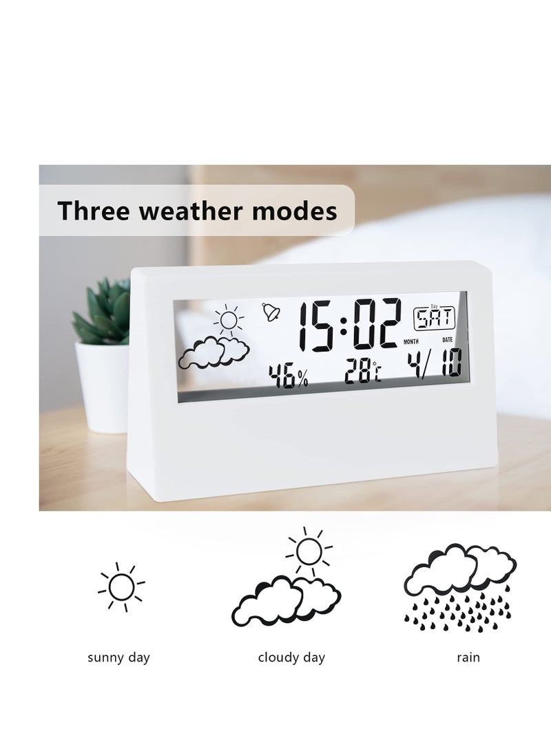 ساعة منبه رقمية بشاشة 4.7 بوصة مع عرض الوقت والتاريخ ودرجة الحرارة، وظيفة تأجيل سهلة، بطاريات احتياطية، مؤقت نوم، ساعة منبه LED للغرفة، باللون الأبيض. - Image 4