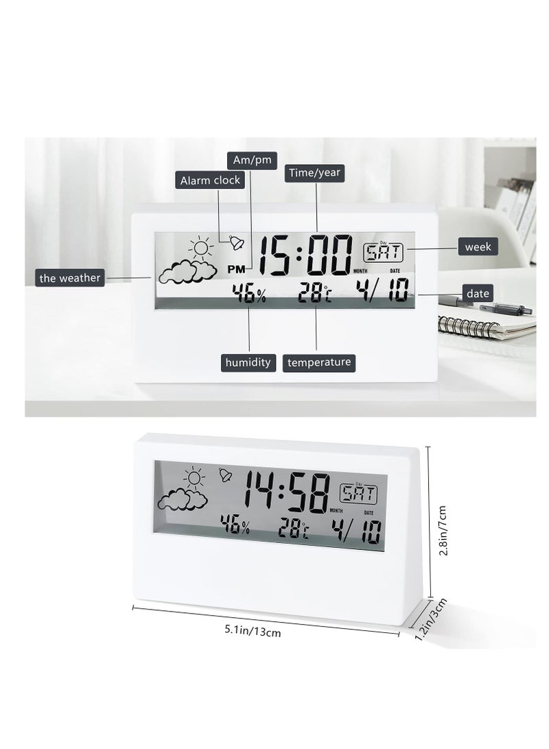 ساعة منبه رقمية بشاشة 4.7 بوصة مع عرض الوقت والتاريخ ودرجة الحرارة، وظيفة تأجيل سهلة، بطاريات احتياطية، مؤقت نوم، ساعة منبه LED للغرفة، باللون الأبيض. - Image 5