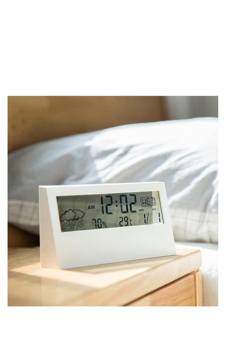 ساعة منبه رقمية بشاشة 4.7 بوصة مع عرض الوقت والتاريخ ودرجة الحرارة، وظيفة تأجيل سهلة، بطاريات احتياطية، مؤقت نوم، ساعة منبه LED للغرفة، باللون الأبيض. - Image 2
