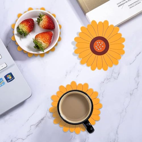 Oicia Silicone Sunflower Coasters - 2 Pack Silicone Trivet Hot Mats, Sunflower Heat-Resistant, Multipurpose Silicone Mat Pads, Decoration Coaster for Kitchen, Dining, Living Room (Yellow) - Image 2