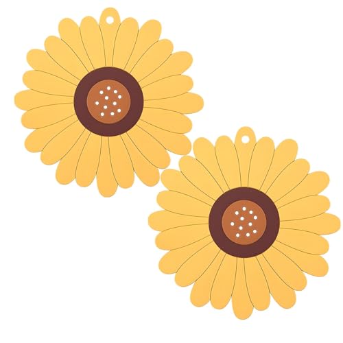 Oicia Silicone Sunflower Coasters - 2 Pack Silicone Trivet Hot Mats, Sunflower Heat-Resistant, Multipurpose Silicone Mat Pads, Decoration Coaster for Kitchen, Dining, Living Room (Yellow) - Image 1