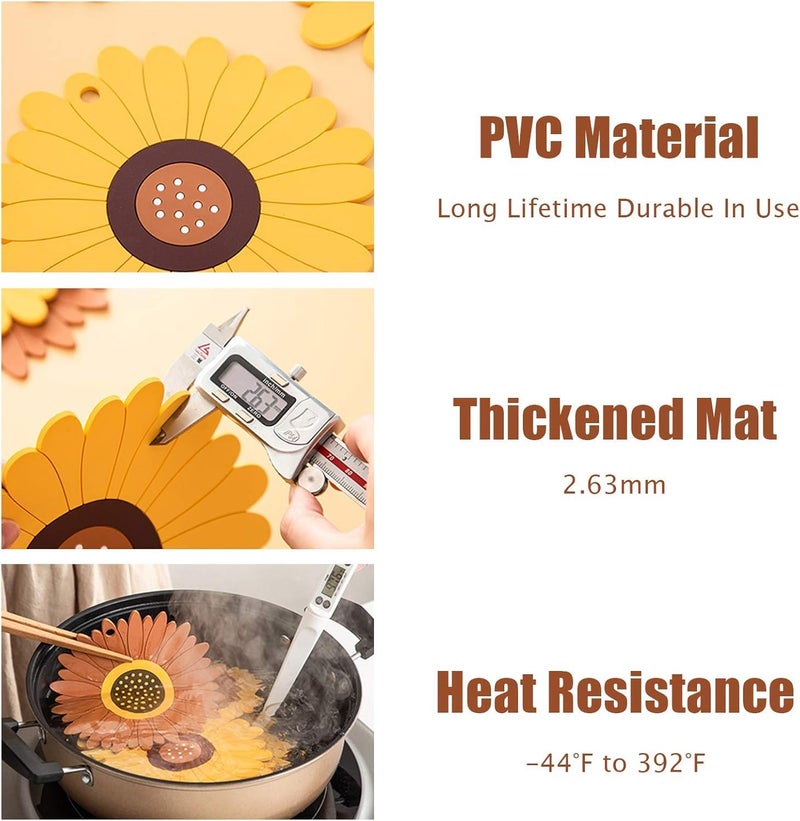 Oicia Silicone Sunflower Coasters - 2 Pack Silicone Trivet Hot Mats, Sunflower Heat-Resistant, Multipurpose Silicone Mat Pads, Decoration Coaster for Kitchen, Dining, Living Room (Yellow) - Image 5