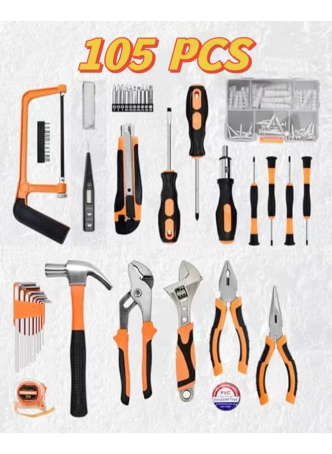 Generic - Home Tool Kit 105-Pcs - Household Basic Complete Hand Repair portable Tool Set with Case,Ratcheting Screwdriver,Hex Key,Pliers,Wrench,Voltage Tester,Water Pump Plier - Image 1