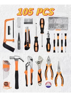 JoyousSto Home Tool Kit 105-Pcs - Household Basic Complete Hand Repair portable Tool Set with Case,Ratcheting Screwdriver,Hex Key,Pliers,Wrench,Voltage Tester,Water Pump Plier  - Image 1