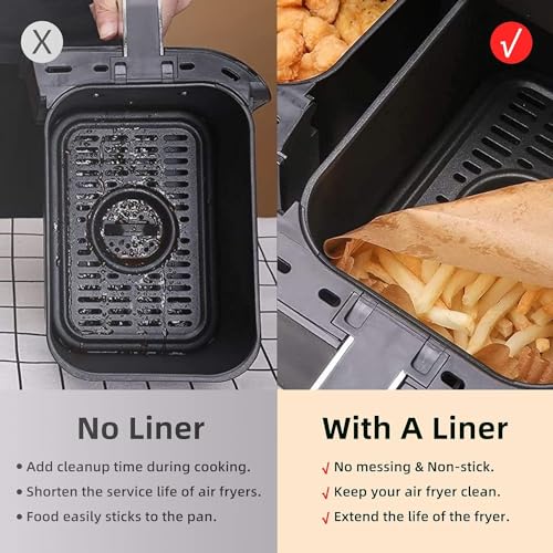 MUOOMU Air Fryer Disposable Paper Liners for Ninja Dual Airfryer Accessories, Non-Stick Parchment Rectangular for Baking, Oil Proof, Water Proof, for Microwave Oven (125PCS, 8.6in x 5.5in） - Image 2
