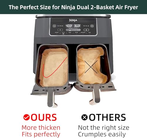 MUOOMU Air Fryer Disposable Paper Liners for Ninja Dual Airfryer Accessories, Non-Stick Parchment Rectangular for Baking, Oil Proof, Water Proof, for Microwave Oven (125PCS, 8.6in x 5.5in） - Image 4
