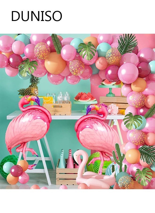 DUNISO Tropical Flamingo Balloon Arch Garland Kit 40" Flamingo Balloons Hot Pink Confetti Balloons Tropical Palm Leaves with 4 Tools for Hawaiian Luau Birthday Wedding Baby Shower Party Decorations Supplies - Image 2