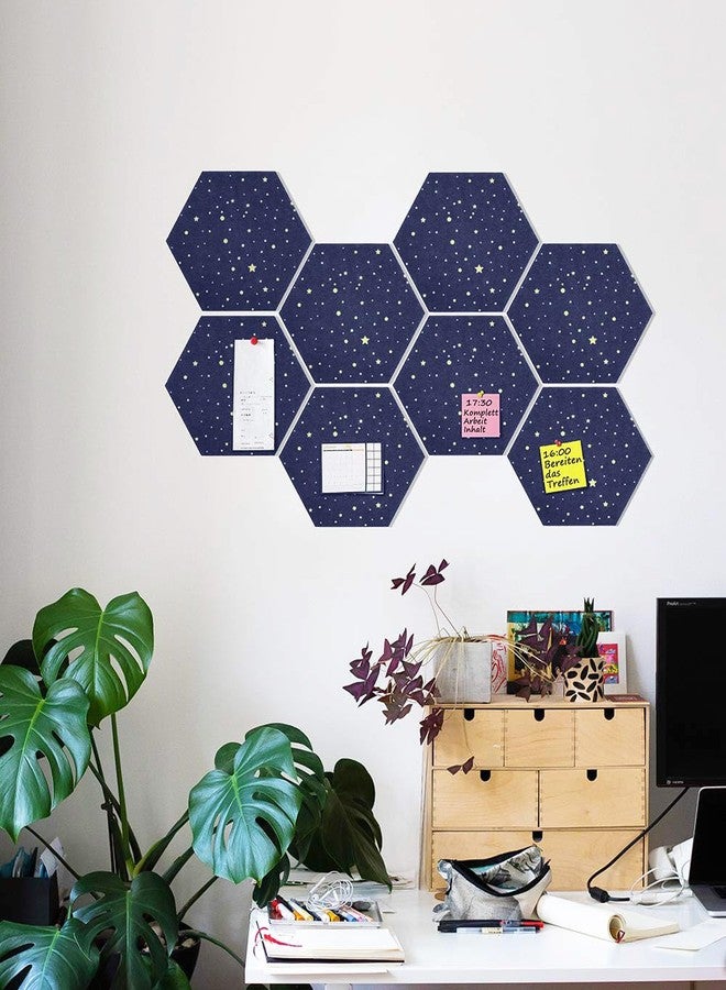 Uoisaiko Felt Hexagon Bulletin Board with 20 Push Pins, Pack of 8 Notice Boards for Home Office Kitchen, Push Pin Board Felt Wall Tiles for Photos Memos - Image 2