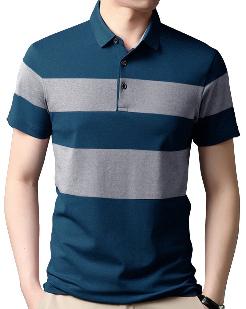 AUSK Half Sleeves Polo T-Shirt for Mens Color-Teal&Grey,Size-Medium - Image 1