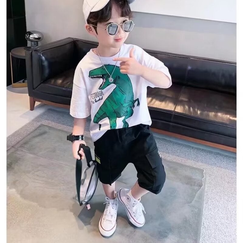 Casual All-Match T-Shirt Top Dinosaur Short-Sleeved Children'S Wear Neutral Style T-Shirt Big Children'S 2024 - Image 4