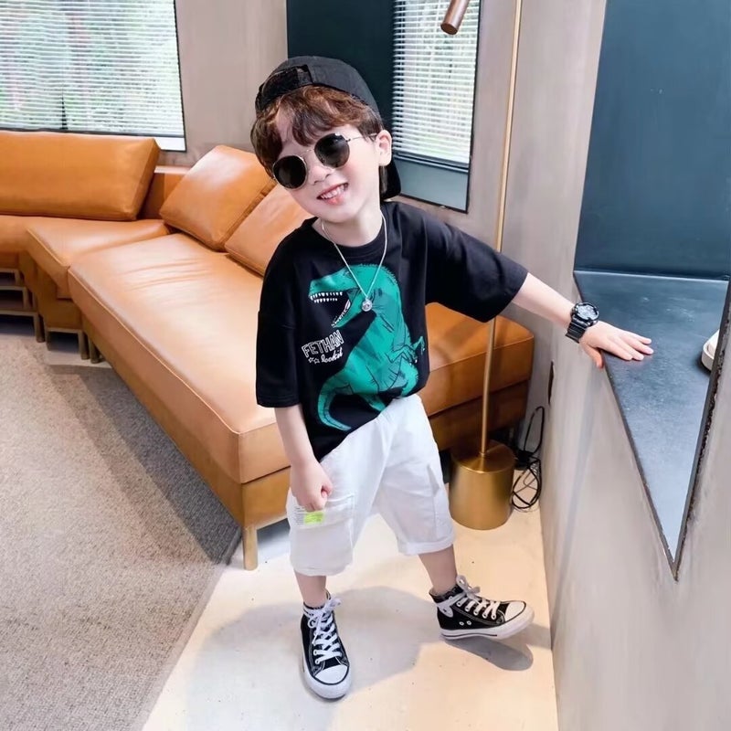 Casual All-Match T-Shirt Top Dinosaur Short-Sleeved Children'S Wear Neutral Style T-Shirt Big Children'S 2024 - Image 5