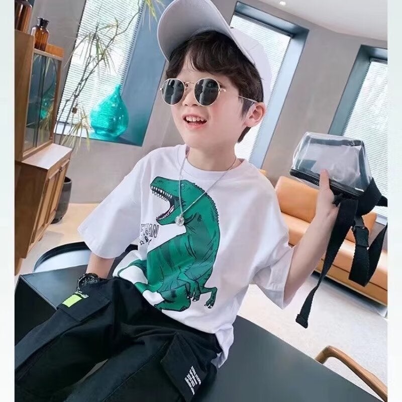 Casual All-Match T-Shirt Top Dinosaur Short-Sleeved Children'S Wear Neutral Style T-Shirt Big Children'S 2024 - Image 2