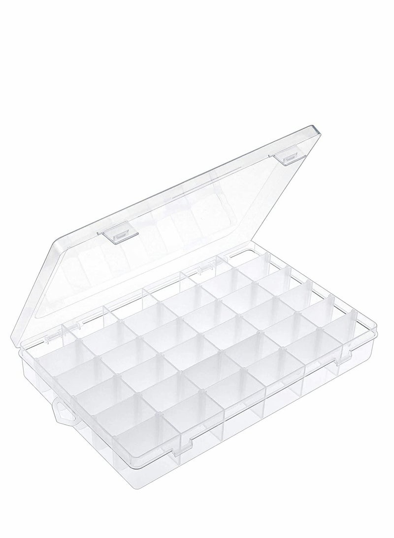 36 Grids Clear Plastic Organizer Box with Adjustable Compartment Dividers, Jewlery Storage Bead Rock Collection for Fishing Tackles Washi Tapes Threads - Image 1