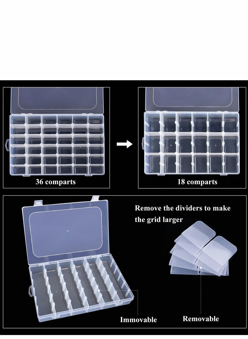 36 Grids Clear Plastic Organizer Box with Adjustable Compartment Dividers, Jewlery Storage Bead Rock Collection for Fishing Tackles Washi Tapes Threads - Image 3