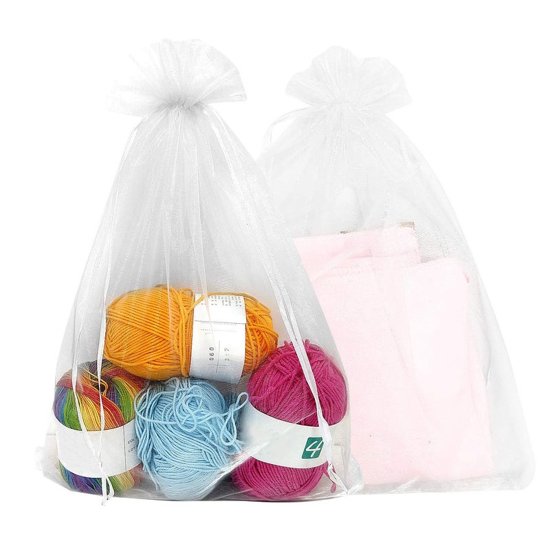 SumDirect 100Pcs12x16 Inches Extra Large White Organza Gift Bags with Drawstring - Image 1