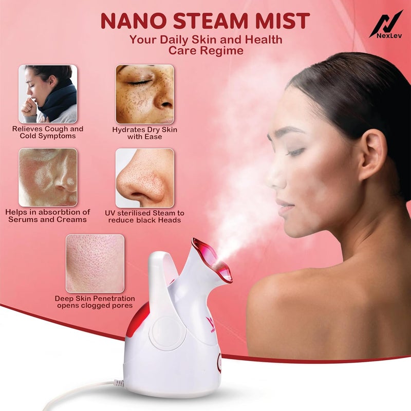 NexLev 2 in 1 Face Steamer Steamer for Cough Cold100 mlPerfect for Facial Aromatherapy Nano Ion Steam Boost AbsorptionInhaler VaporizerAroma Diffuser30s heatingAvoid Burn SpillFS01 - Image 2