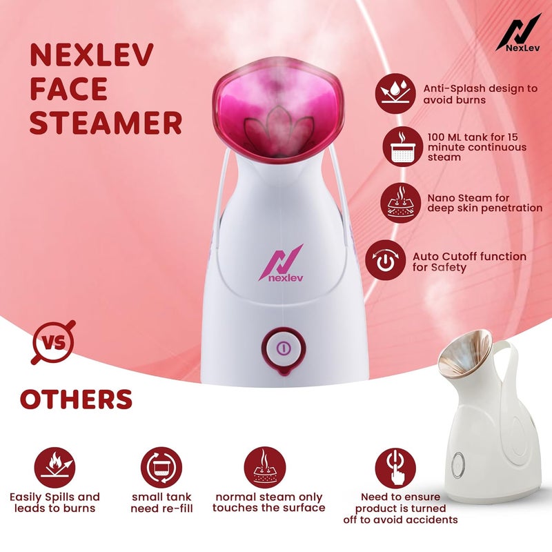 NexLev 2 in 1 Face Steamer Steamer for Cough Cold100 mlPerfect for Facial Aromatherapy Nano Ion Steam Boost AbsorptionInhaler VaporizerAroma Diffuser30s heatingAvoid Burn SpillFS01 - Image 5