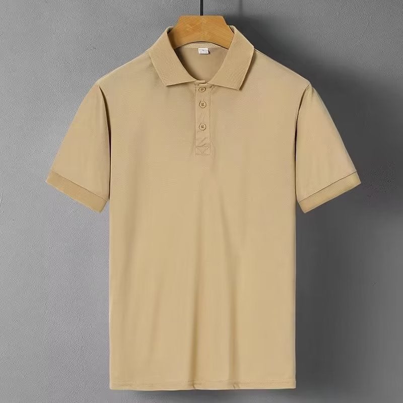 9 Color Lapel Short Sleeve T-Shirt Summer Mens POLO Shirt Loose plus size Solid Color Advertising Tooling Printing Logo Work Clothes Khaki 