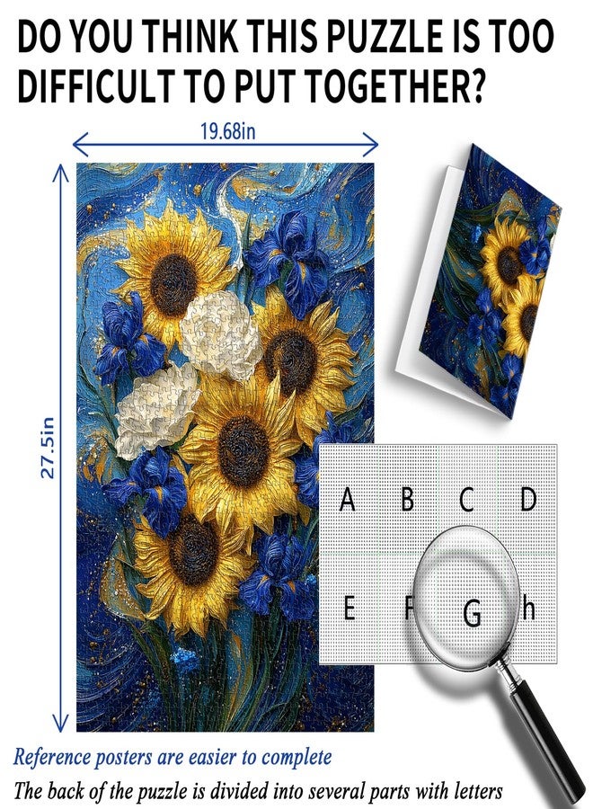 PICKFORU Sunflower Iris 1000 Piece Puzzle for Adults, Flower Plant Jigsaw Puzzles 1000 Pieces, Impossible Unique Art Puzzle as Home Decor - Image 5