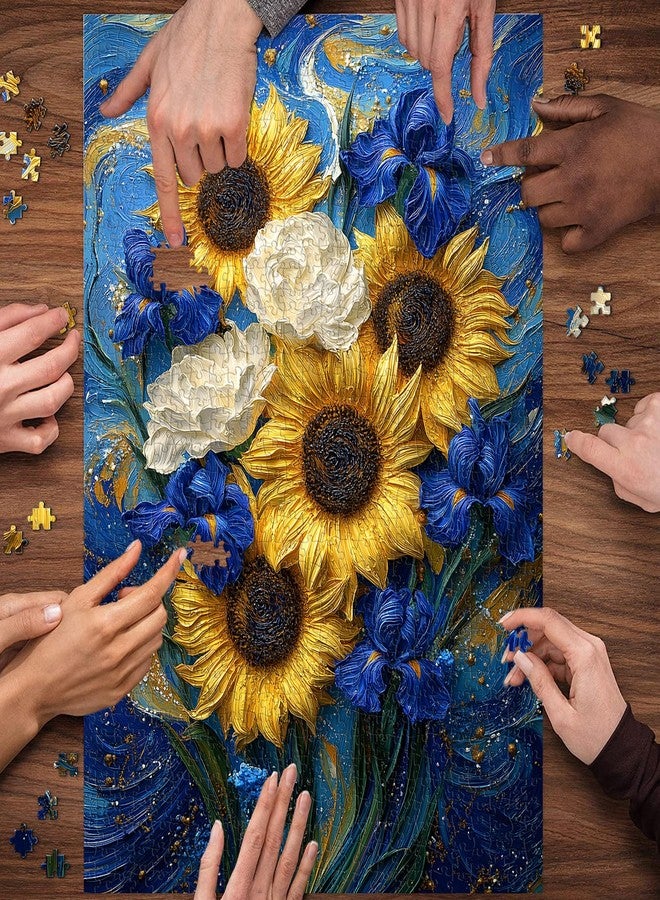 PICKFORU Sunflower Iris 1000 Piece Puzzle for Adults, Flower Plant Jigsaw Puzzles 1000 Pieces, Impossible Unique Art Puzzle as Home Decor - Image 2