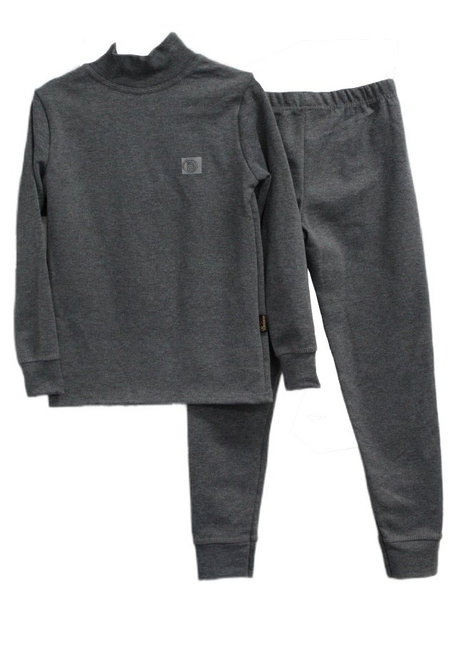 Bashayer A dark gray winter pajamas with a middle collar for boys  - Image 3