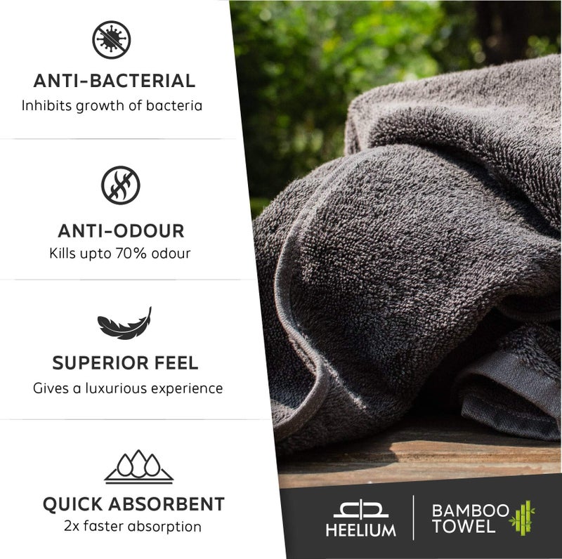 HEELIUM Bamboo Towel Set (1 Bath & 1 Hand Towel Combo) | Towel for Men & Women | Soft, High Absorbency & Antibacterial, 600 GSM, Grey - Image 4