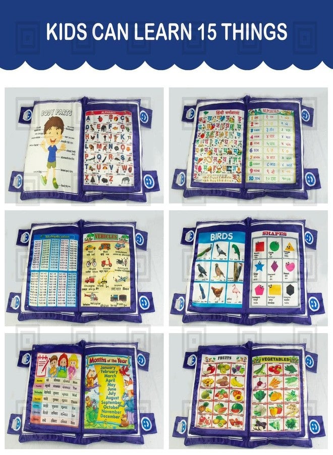 Home Stuffs Kid's Learning Pillow Cum Book with English and Hindi Alphabets, Numbers, Animals Names Learning for Kids Cushion Book (Blue) - Image 2