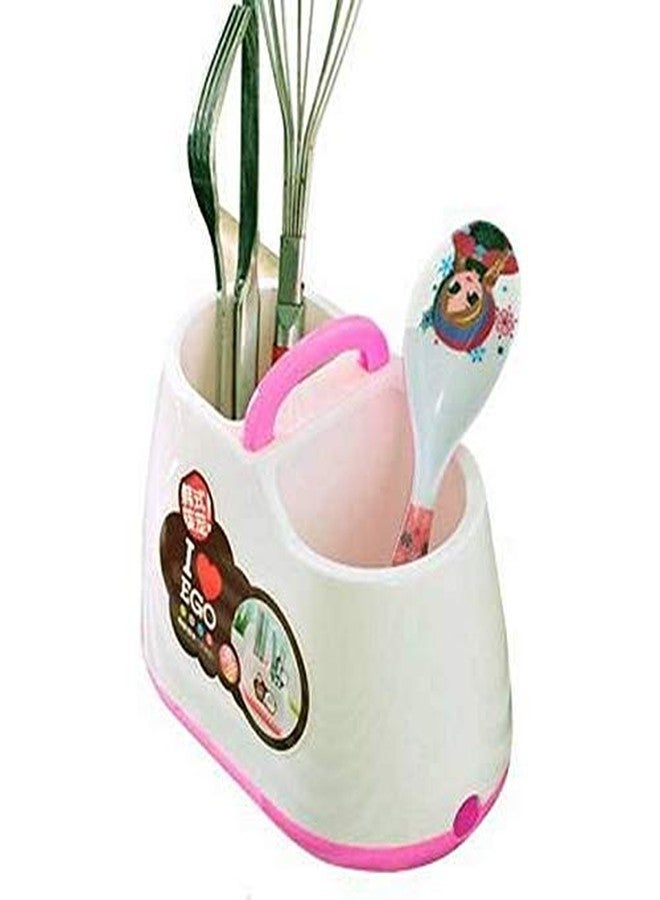 Shivu Fashion Plastic Kitchen Cutlery Holder Stand Storage Basket (Pink and White) Shivu-101 - Image 1