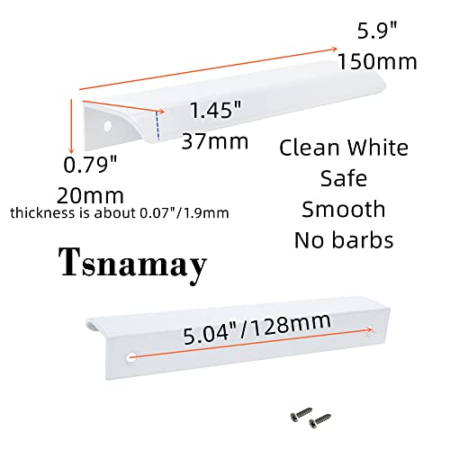 Tsnamay 10Pcs 5.9" White Arc Surface Pull,White Edge Pulls Furniture Drawer Handles Hidden Cabinet Handle,Hole Dia.5.04"/128mm - Image 2