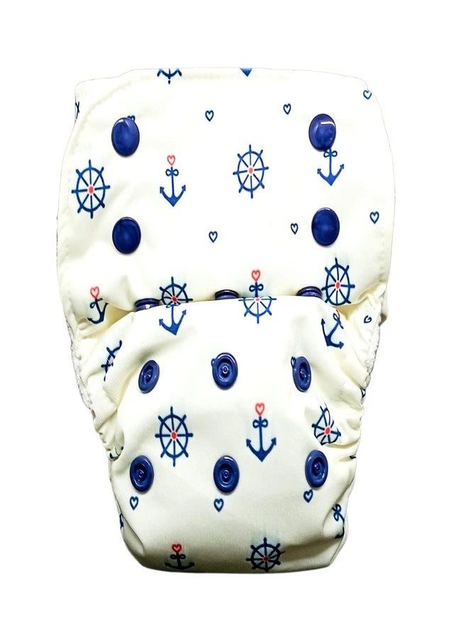 Kindermum Nano AIO Pro Reusable Cloth Diaper - Anchor Print | GOTS Certified Organic Cotton | Freesize Adjustable & Washable Diaper for 0-3 Years | 3 Organic Cotton Inserts Included - Image 2